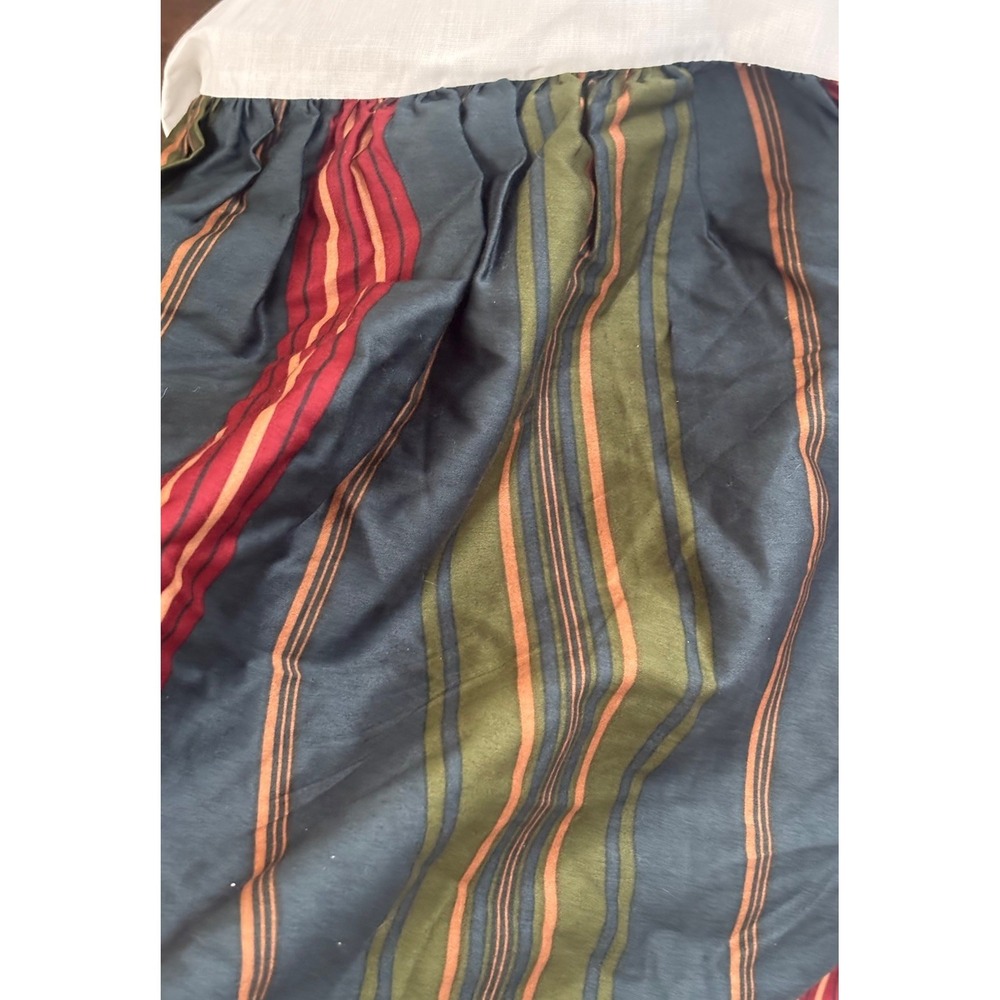 Vintage Laura Ashley Queen Bed Skirt‎ Striped Navy/Grn/Burg/Gold 15" Drop